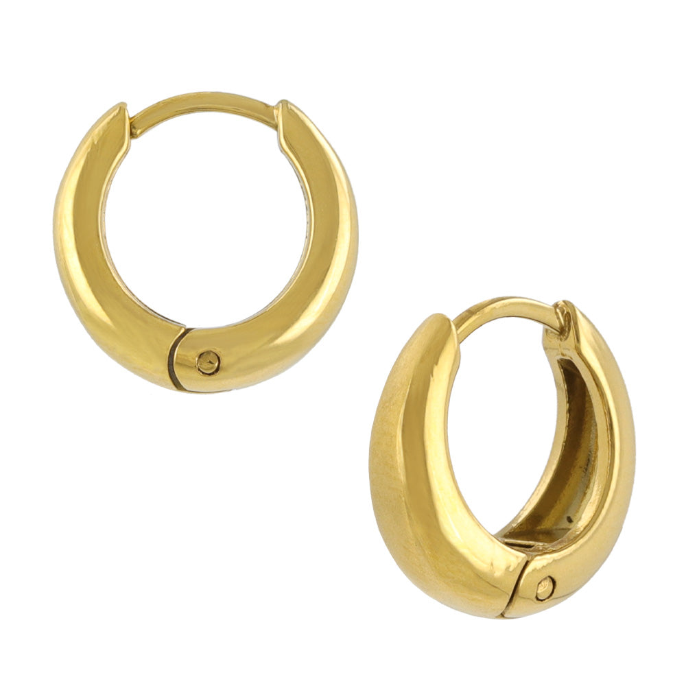 ピアス ステンレス メタル ワイド ライン 直径13mm キャッチレス ワンタッチ サージカルステンレスポスト フープピアス
