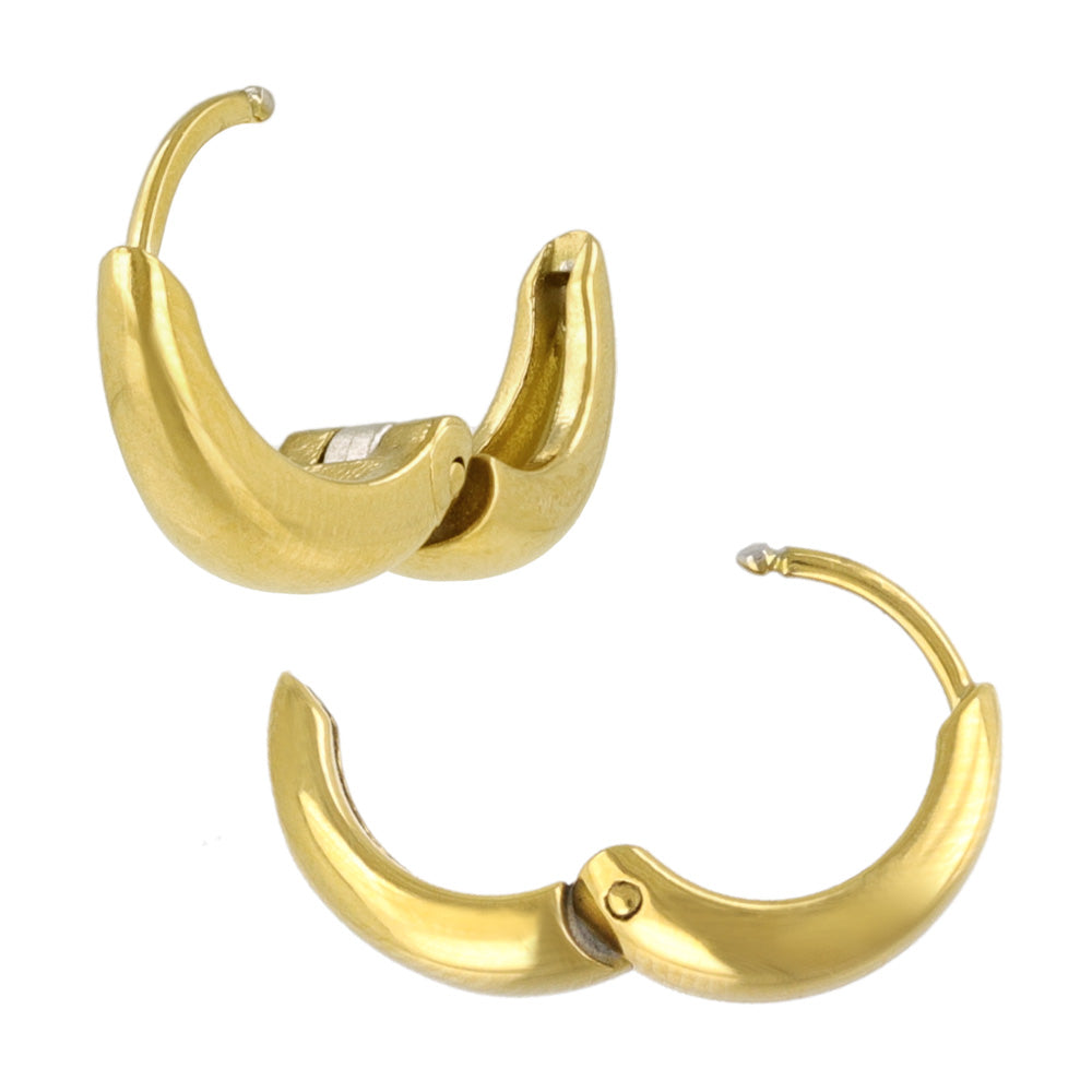 ピアス ステンレス メタル ワイド ライン 直径13mm キャッチレス ワンタッチ サージカルステンレスポスト フープピアス