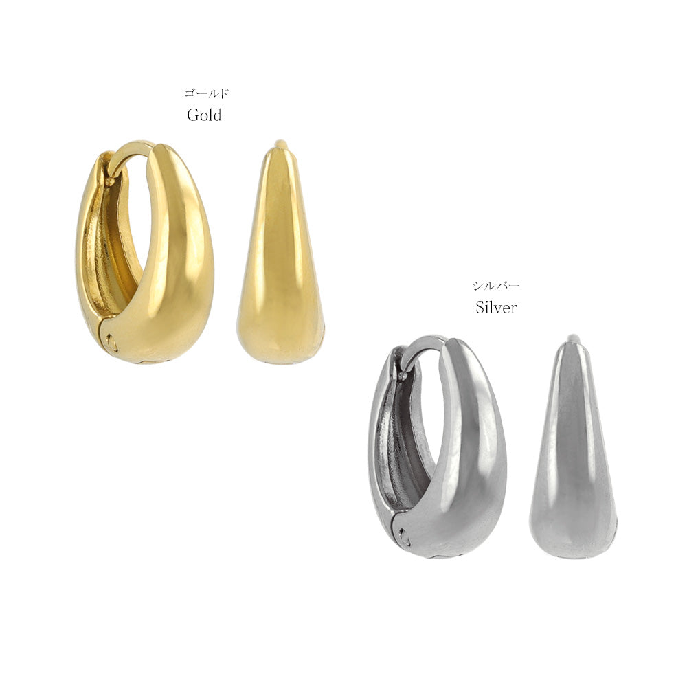 ピアス ステンレス メタル ワイド ライン 直径13mm キャッチレス ワンタッチ サージカルステンレスポスト フープピアス