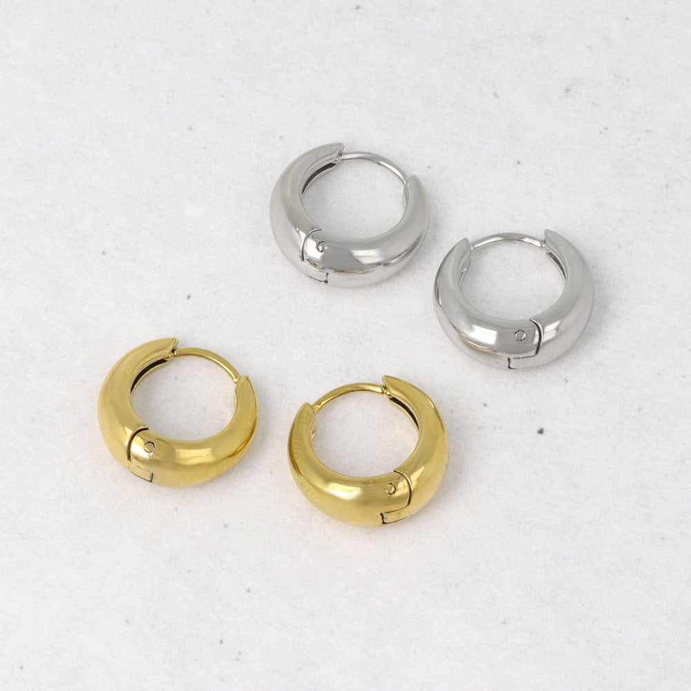 ピアス ステンレス メタル ワイド ライン 直径15mm キャッチレス ワンタッチ サージカルステンレスポスト フープピアス