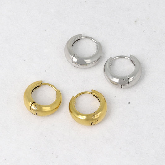 ピアス ステンレス メタル ワイド ライン 直径15mm キャッチレス ワンタッチ サージカルステンレスポスト フープピアス