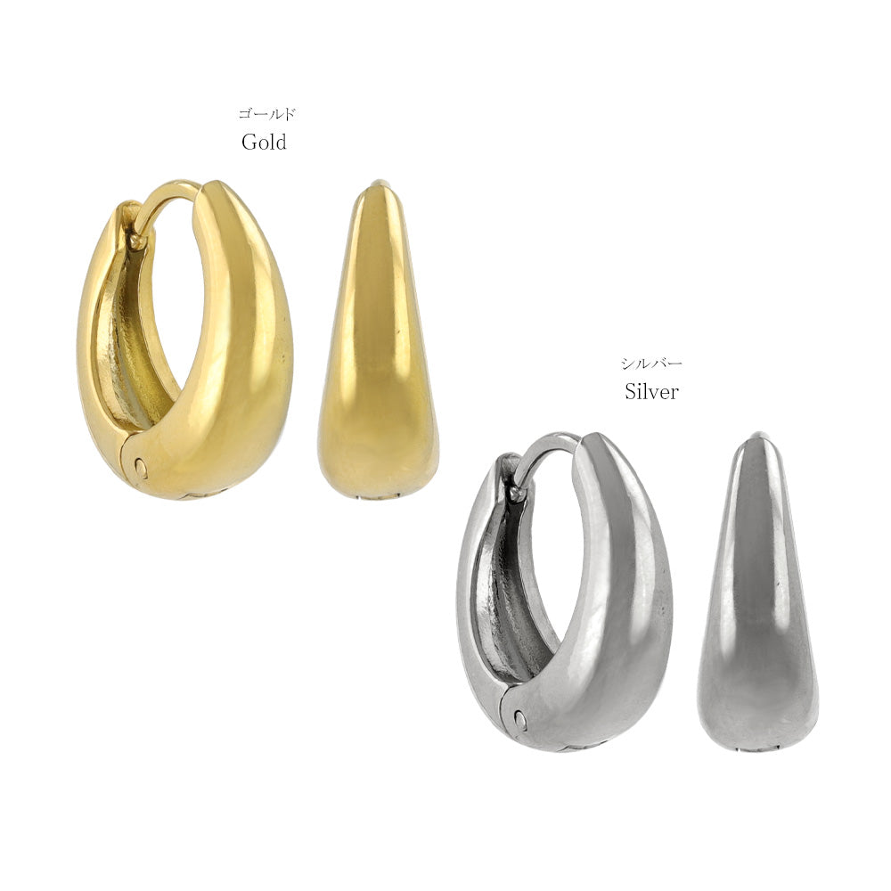 ピアス ステンレス メタル ワイド ライン 直径15mm キャッチレス ワンタッチ サージカルステンレスポスト フープピアス