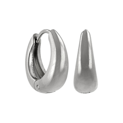 ピアス ステンレス メタル ワイド ライン 直径15mm キャッチレス ワンタッチ サージカルステンレスポスト フープピアス