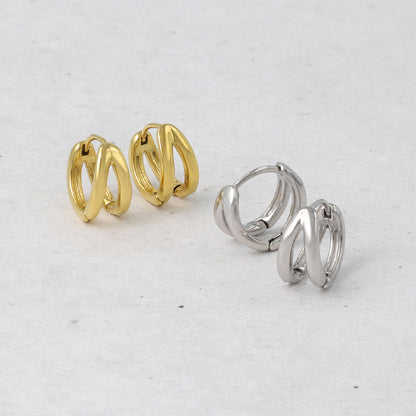 ピアス ステンレス メタル ダブル ライン 直径12mm キャッチレス ワンタッチ サージカルステンレスポスト フープピアス