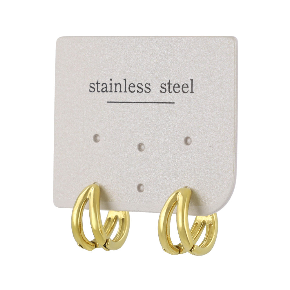 ピアス ステンレス メタル ダブル ライン 直径12mm キャッチレス ワンタッチ サージカルステンレスポスト フープピアス