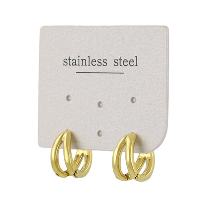 ピアス ステンレス メタル ダブル ライン 直径12mm キャッチレス ワンタッチ サージカルステンレスポスト フープピアス