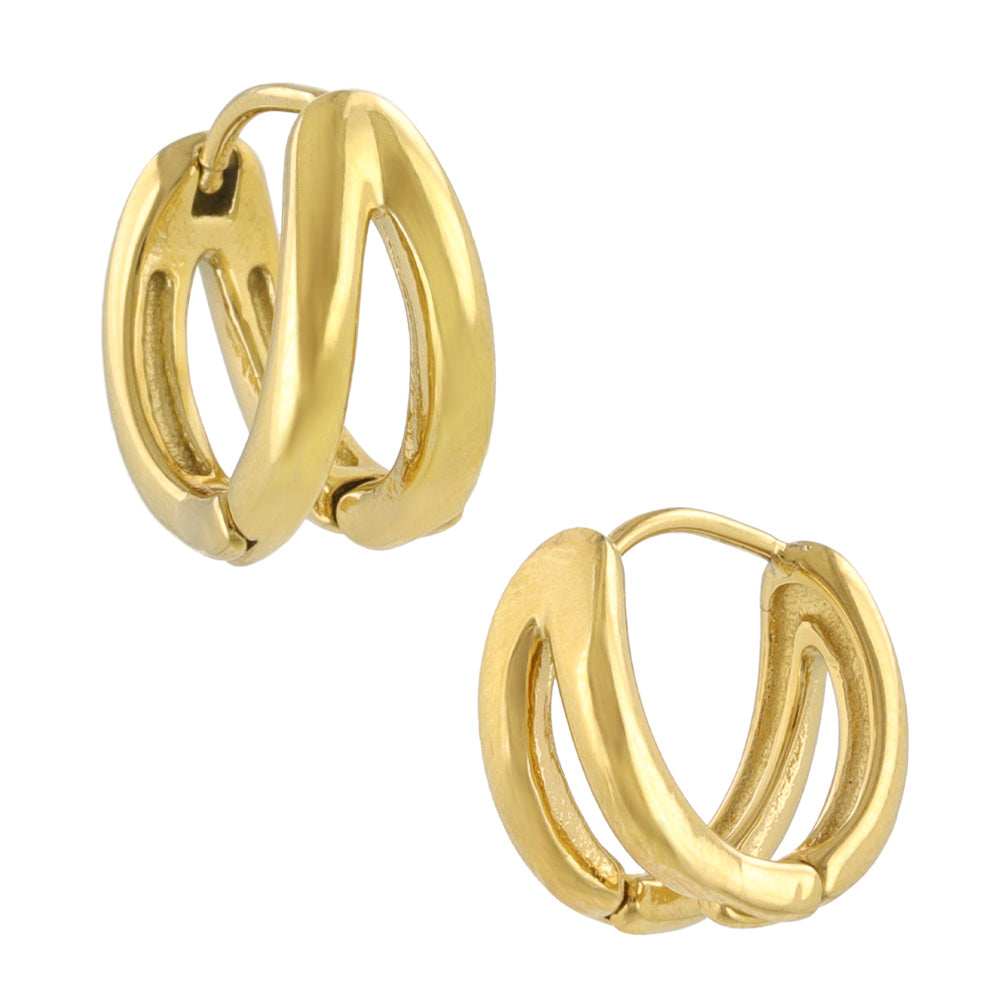 ピアス ステンレス メタル ダブル ライン 直径12mm キャッチレス ワンタッチ サージカルステンレスポスト フープピアス