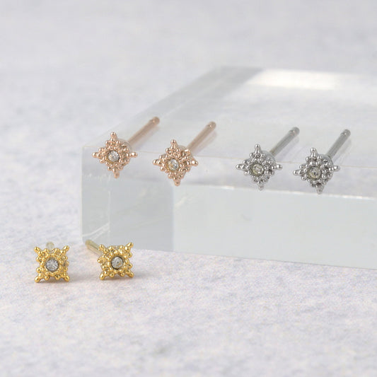 ピアス tiny. ニッケルフリー メタル ロンバス ストーン 極小 スタッドピアス