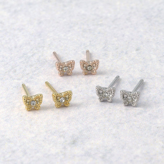 ピアス tiny. ニッケルフリー メタル 蝶 ストーン 極小 スタッドピアス