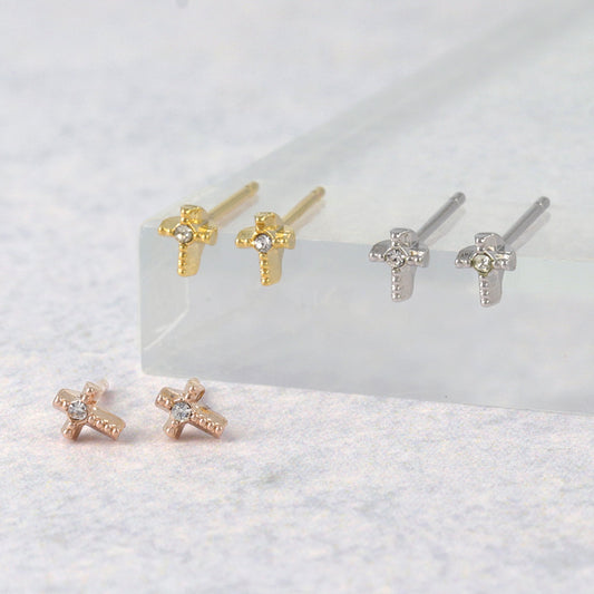 ピアス tiny. ニッケルフリー メタル クロス ストーン 極小 スタッドピアス