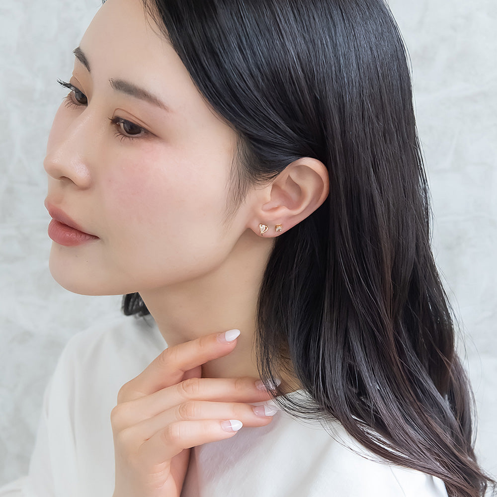 ピアス ニッケルフリー メタル ハート パール キュービックジルコニア 6個セット チタンポスト スタッドピアス