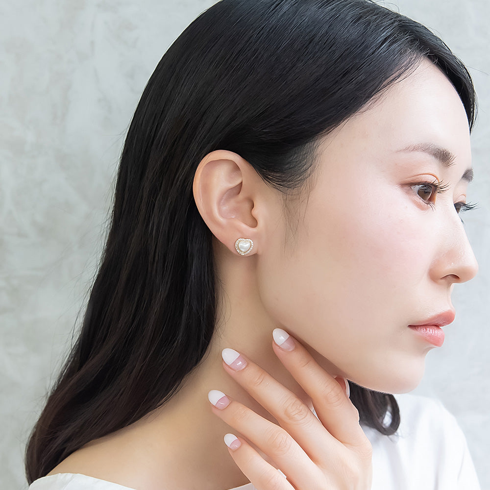 ピアス ニッケルフリー メタル ハート パール キュービックジルコニア 6個セット チタンポスト スタッドピアス