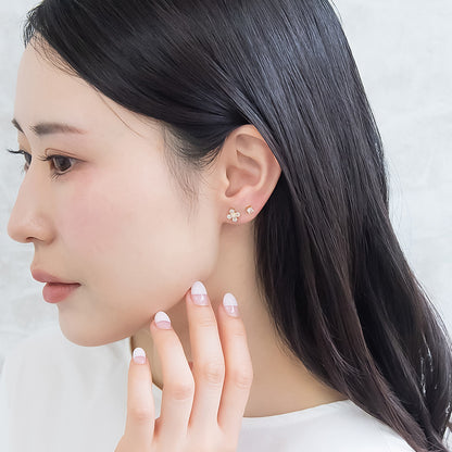 ピアス ニッケルフリー メタル フラワー パール キュービックジルコニア 6個セット チタンポスト スタッドピアス