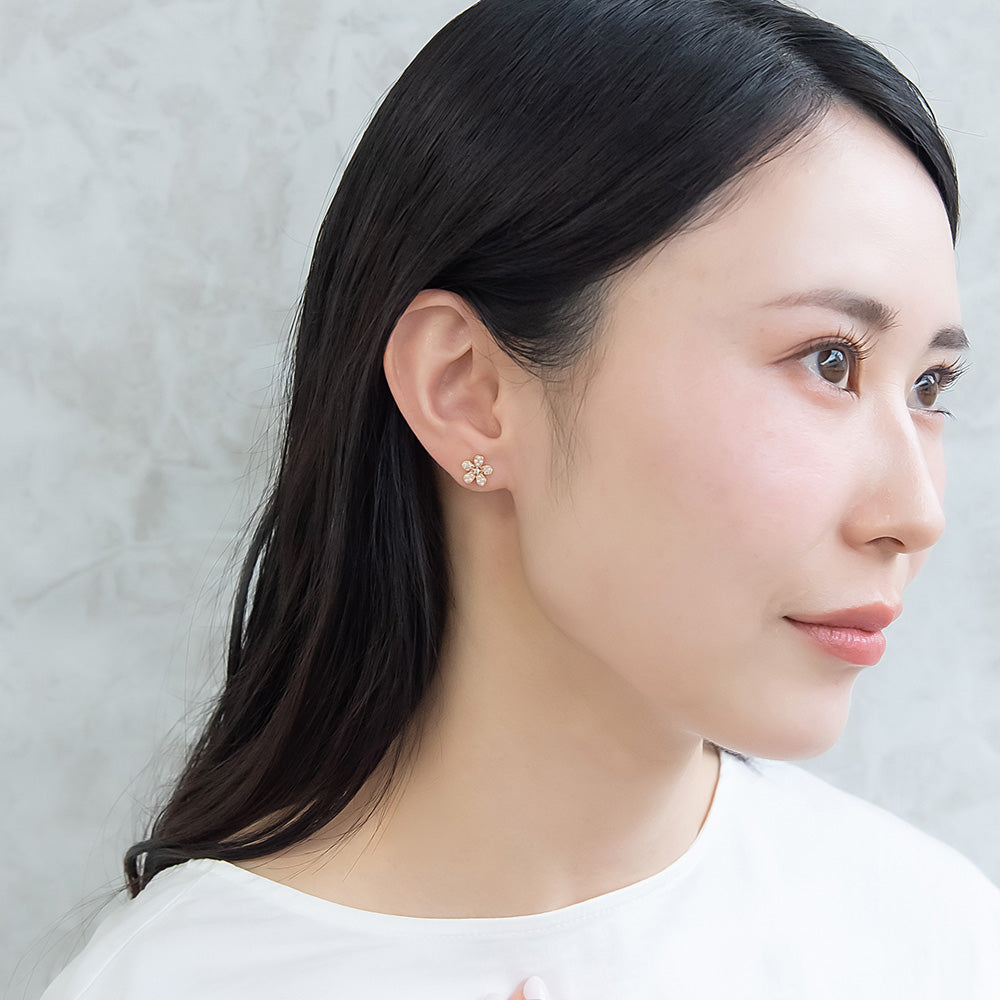 ピアス ニッケルフリー メタル フラワー パール キュービックジルコニア 6個セット チタンポスト スタッドピアス