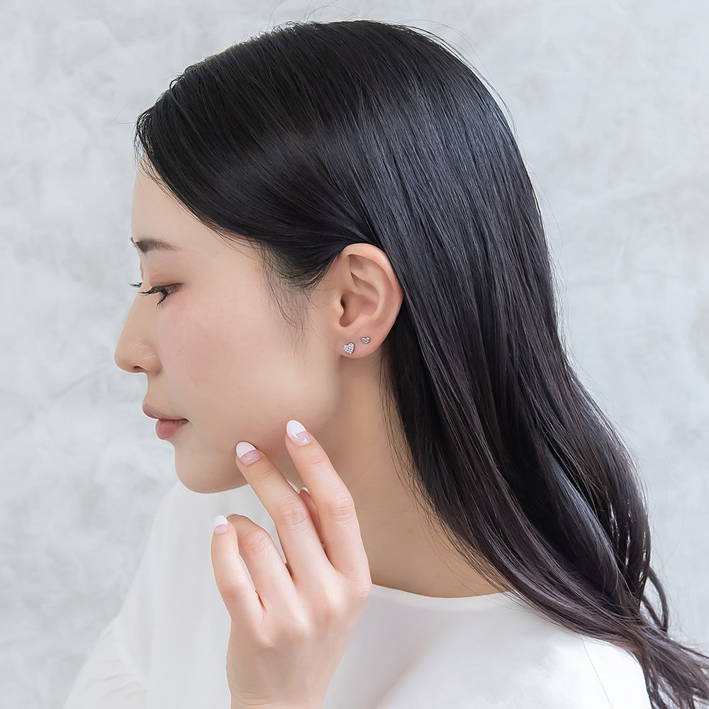 ピアス ニッケルフリー メタル ハート パール 6個セット チタンポスト スタッドピアス