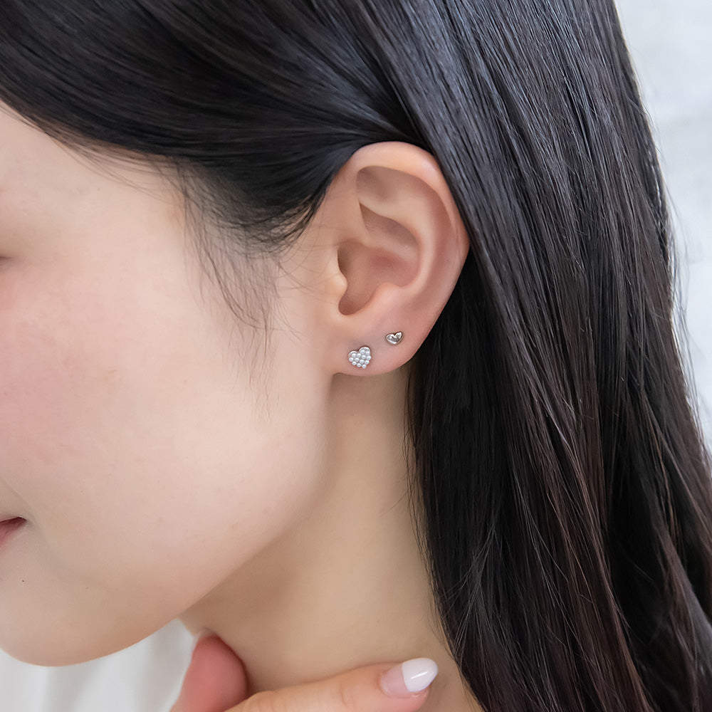 ピアス ニッケルフリー メタル ハート パール 6個セット チタンポスト スタッドピアス
