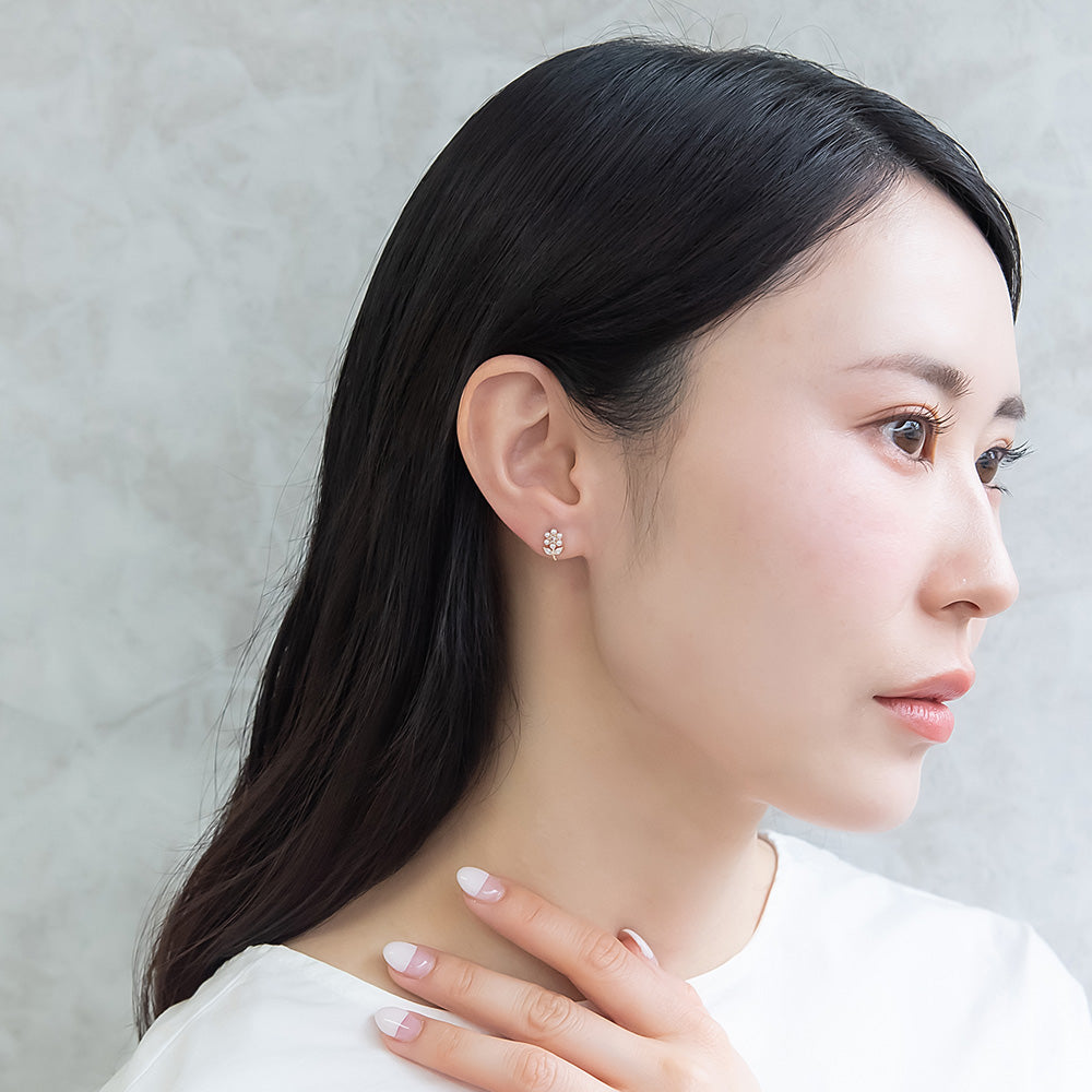 ピアス ニッケルフリー メタル リボン フラワー パール キュービックジルコニア 6個セット チタンポスト スタッドピアス