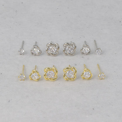 ピアス ニッケルフリー メタル フラワー キュービックジルコニア ６個セット スタッドピアス