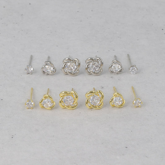 ピアス ニッケルフリー メタル フラワー キュービックジルコニア ６個セット スタッドピアス