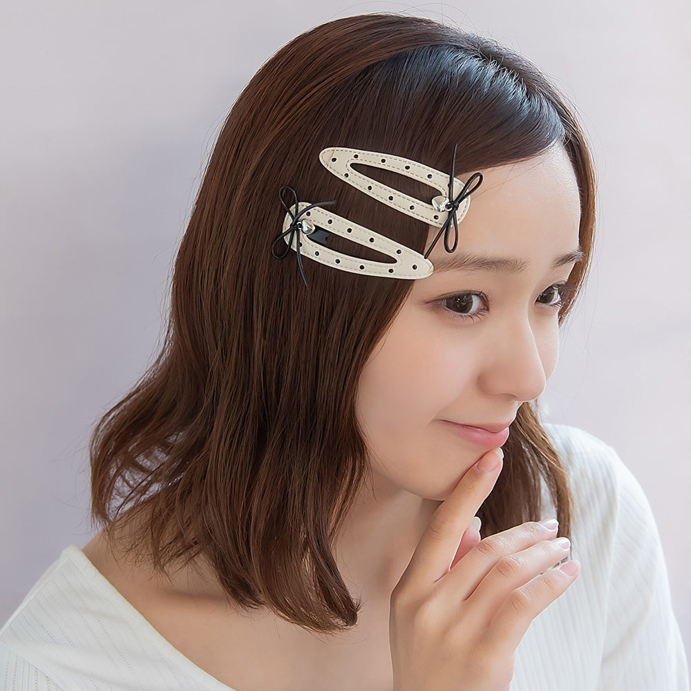 ヘアピン yura リボン メタル ハート ドット 柄 モノトーン バイカラー