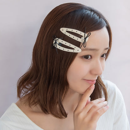 ヘアピン yura リボン メタル ハート ドット 柄 モノトーン バイカラー フェイクレザー 2個セット スリーピン