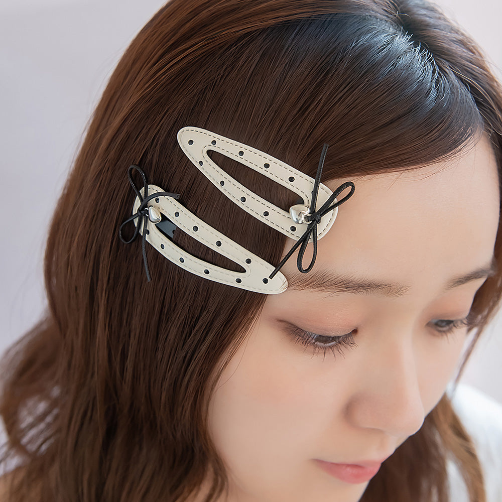 ヘアピン yura リボン メタル ハート ドット 柄 モノトーン バイカラー