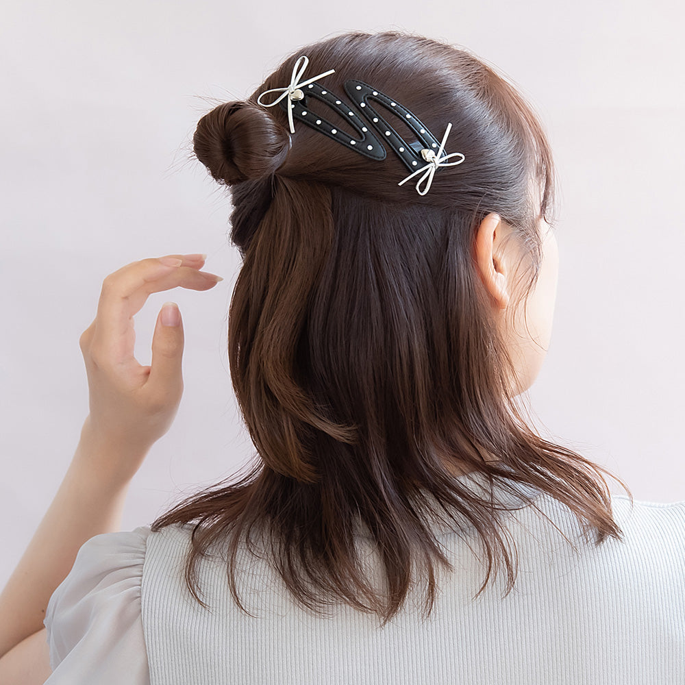 ヘアピン yura リボン メタル ハート ドット 柄 モノトーン バイカラー