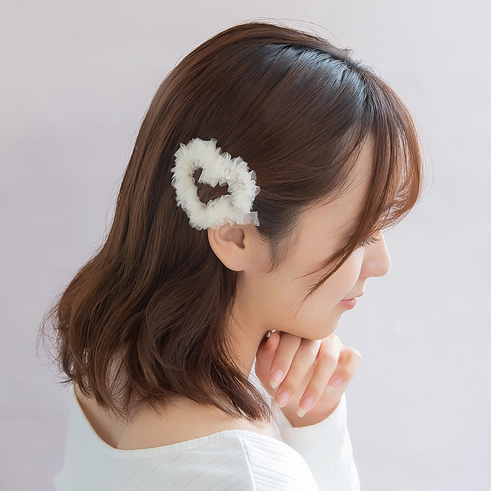 ヘアピン yura メタル リボン ハート ストーン チュール フリル モノトーン スリーピン