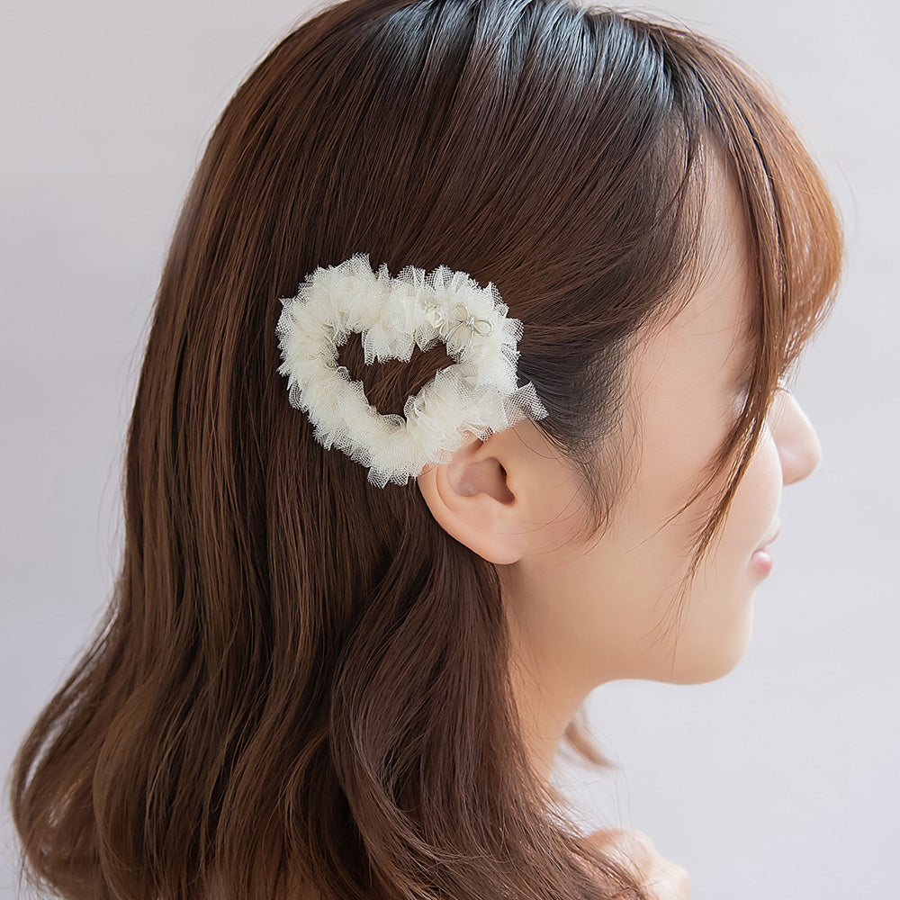 ヘアピン yura メタル リボン ハート ストーン チュール フリル