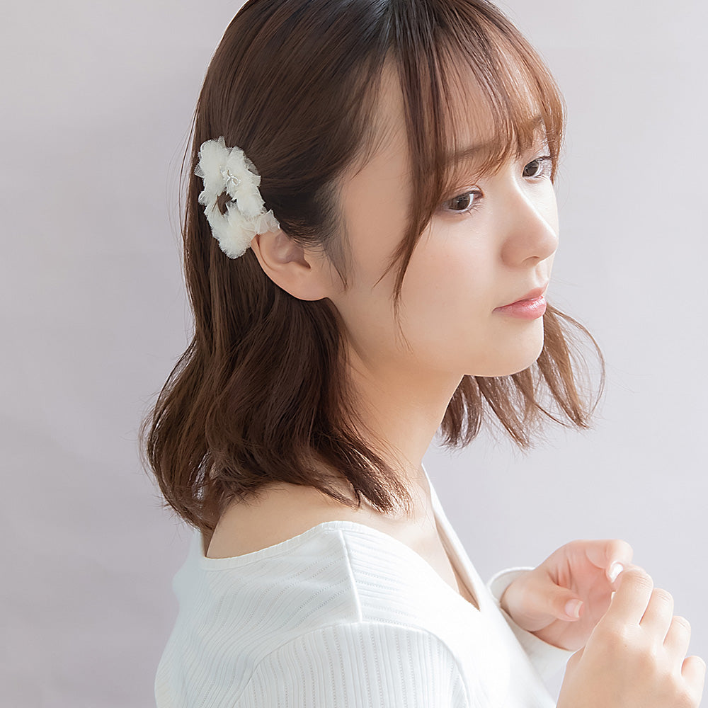 ヘアピン yura メタル リボン ハート ストーン チュール フリル モノトーン スリーピン