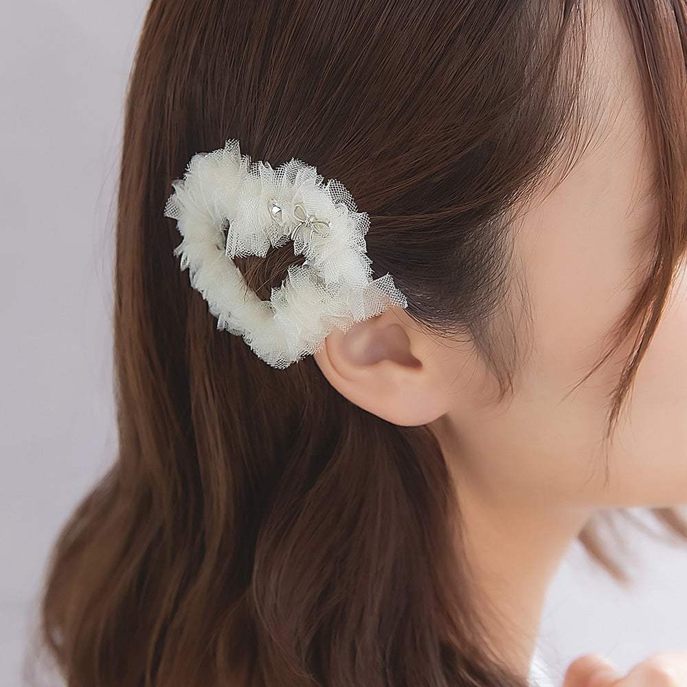 ヘアピン yura メタル リボン ハート ストーン チュール フリル
