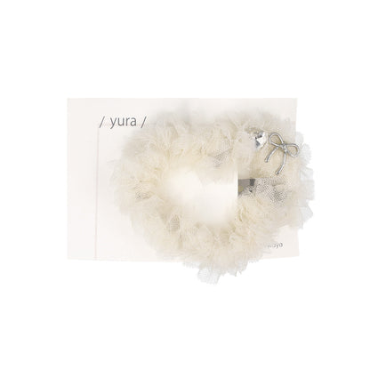 ヘアピン yura メタル リボン ハート ストーン チュール フリル モノトーン スリーピン