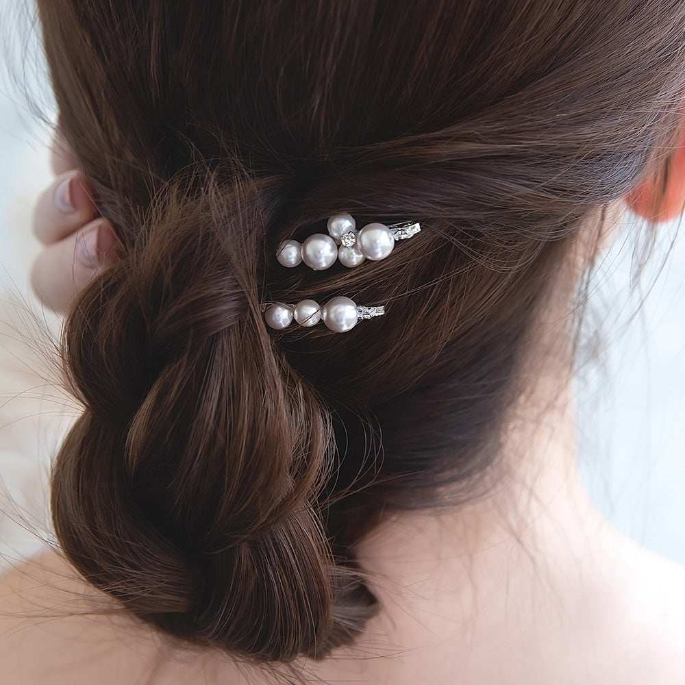 Classy ヘアピン ライン ストーン パール ミックスカラー 2本セット