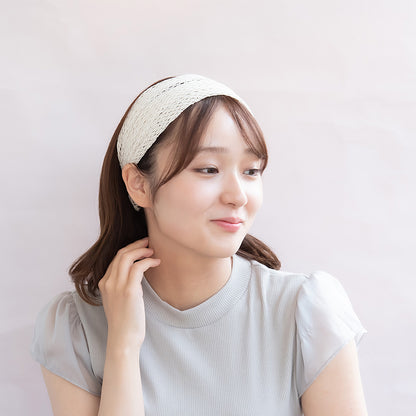 メッシュ レース ベーシックカラー ワイド ターバン