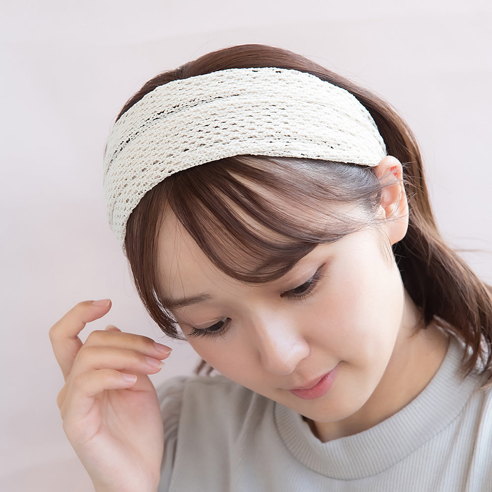 メッシュ レース ベーシックカラー ワイド ターバン