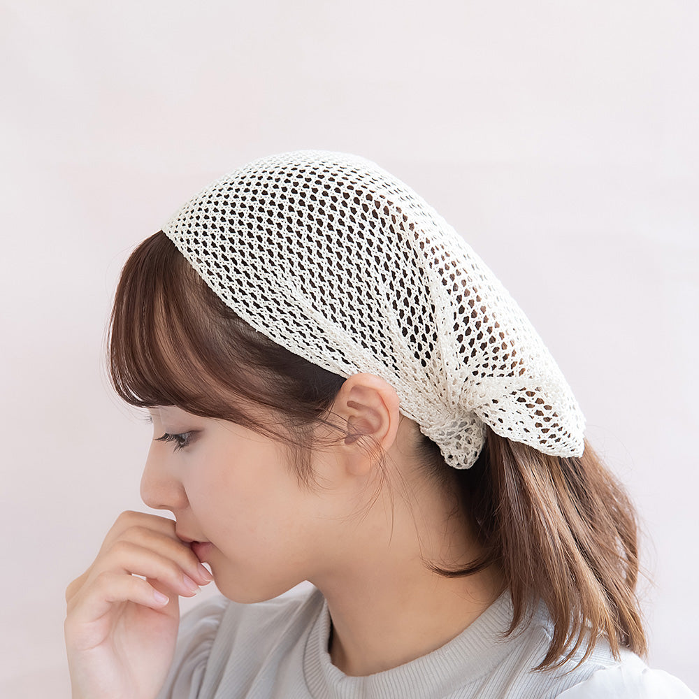 メッシュ レース ベーシックカラー ワイド ターバン