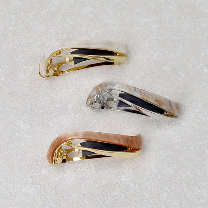 バレッタ ニッケルフリー メタル マーブル ウェーブ ライン すべり止め付き サイズレスバレッタ