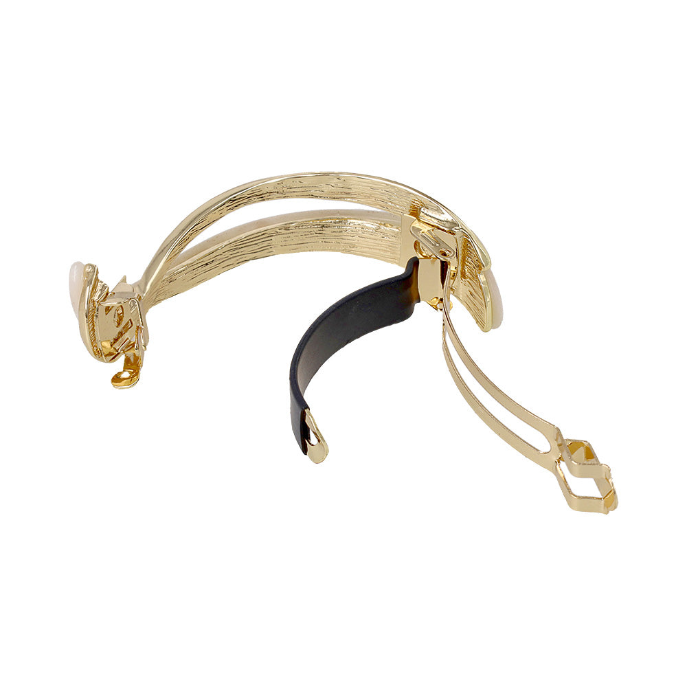 バレッタ ニッケルフリー メタル マーブル ウェーブ ライン すべり止め付き サイズレスバレッタ