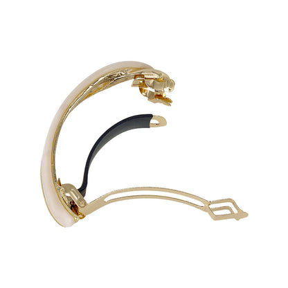 バレッタ ニッケルフリー メタル マーブル ウェーブ ライン すべり止め付き サイズレスバレッタ