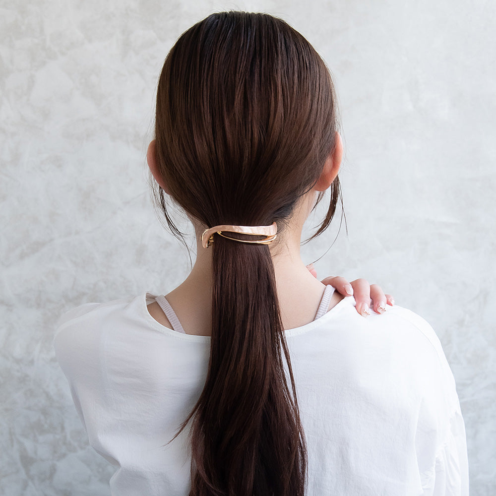 バレッタ ニッケルフリー メタル マーブル ウェーブ ライン すべり止め付き サイズレスバレッタ