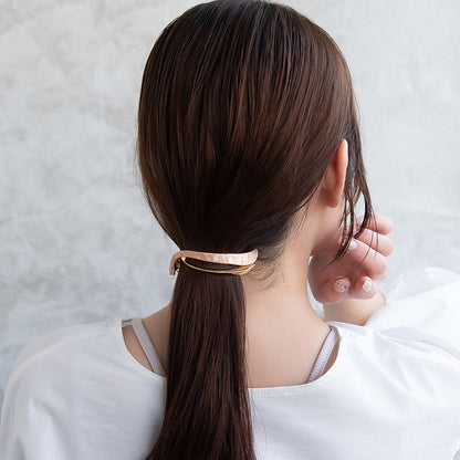 バレッタ ニッケルフリー メタル マーブル ウェーブ ライン すべり止め付き サイズレスバレッタ