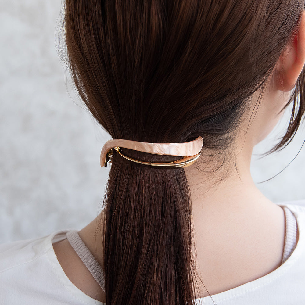 バレッタ ニッケルフリー メタル マーブル ウェーブ ライン すべり止め付き サイズレスバレッタ