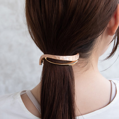 バレッタ ニッケルフリー メタル マーブル ウェーブ ライン すべり止め付き サイズレスバレッタ