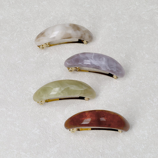 バレッタ ニッケルフリー マーブル カラー プランプ オーバル すべり止め付き サイズレスバレッタ