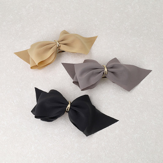 バレッタ ニッケルフリー メタル クロス リボン すべり止め付き サイズレスバレッタ