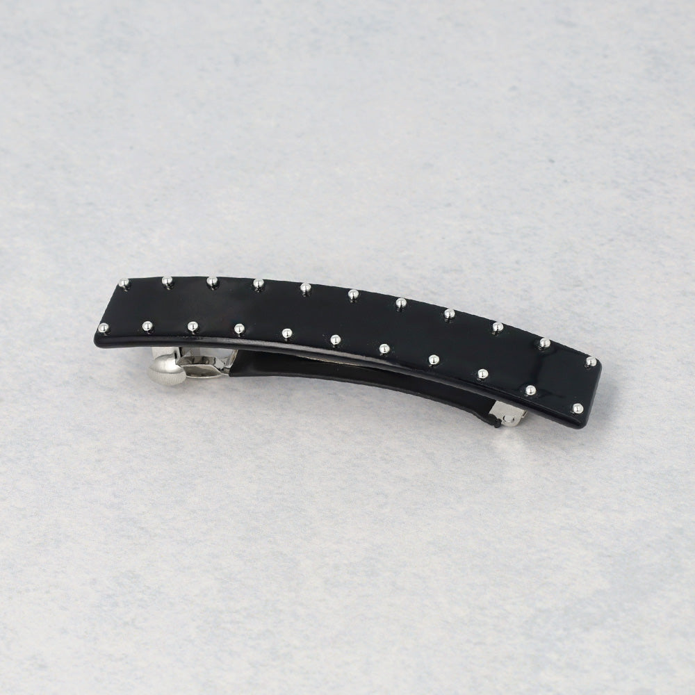 バレッタ ニッケルフリー メタルボール ブラック レクタングル すべり止め付き