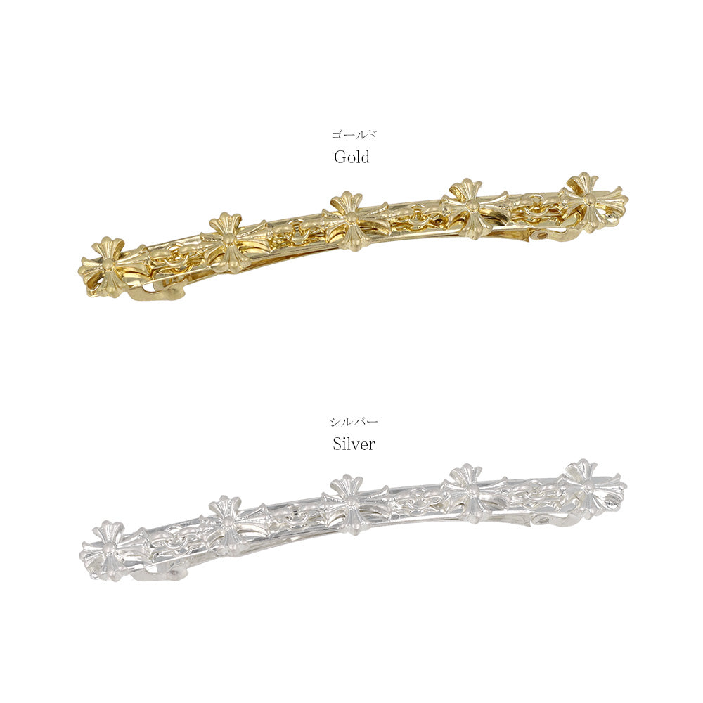 バレッタ Awesome ニッケルフリー メタル クロス ライン 5連 スリムバレッタ