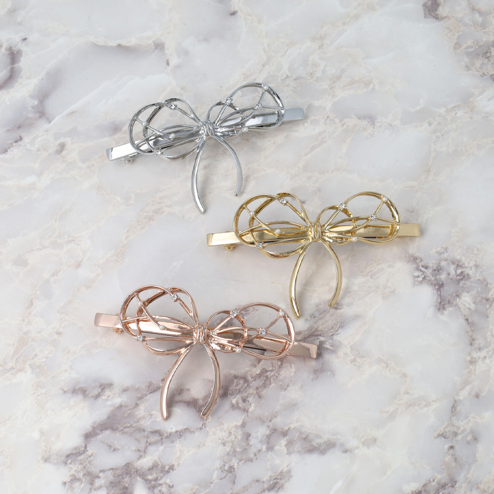 バレッタ ニッケルフリー メタル リボン ライン すべり止め付き