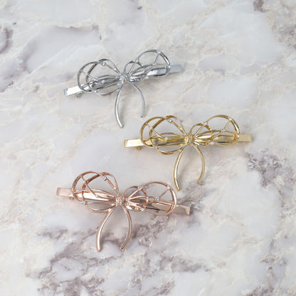 バレッタ ニッケルフリー メタル リボン ライン すべり止め付き