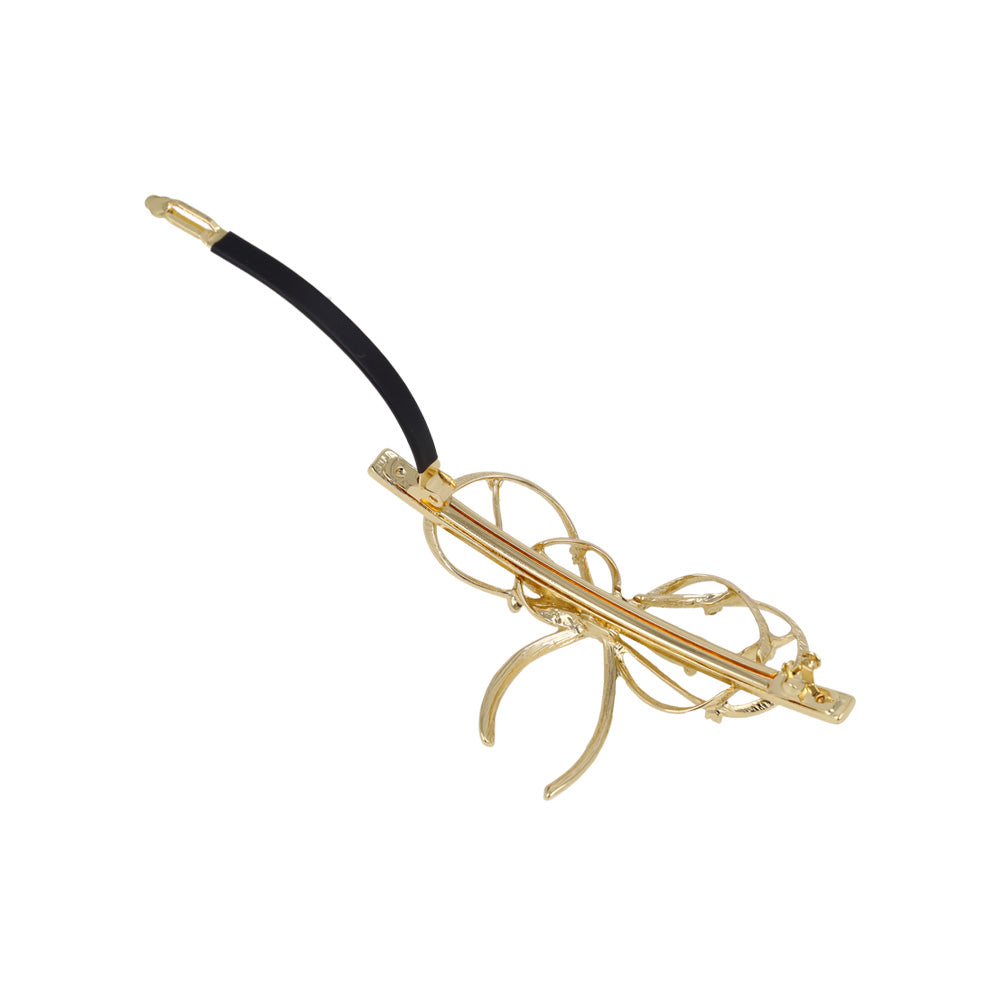 バレッタ ニッケルフリー メタル リボン ライン すべり止め付き